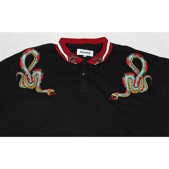 Reason Mens Short Sleeve Embroidered Rose Serpent Pearl Snap Polo Shirt Size 3XL - Picture 2 of 6